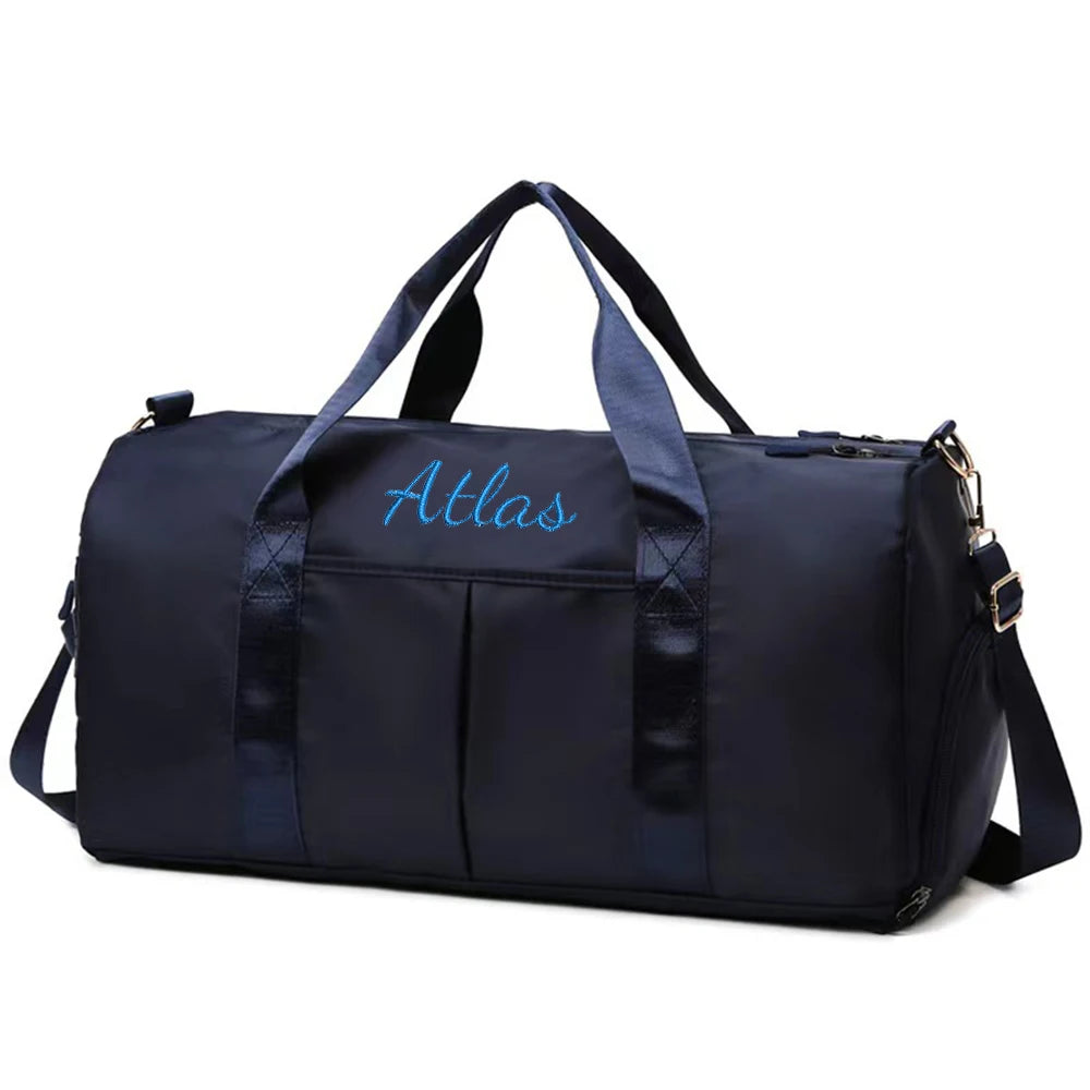 Name Custom Travel Bag, Large Capacity Dry Wet Separation Fitness Bag, Embroidered Independent Shoe Compartment Luggage Bag