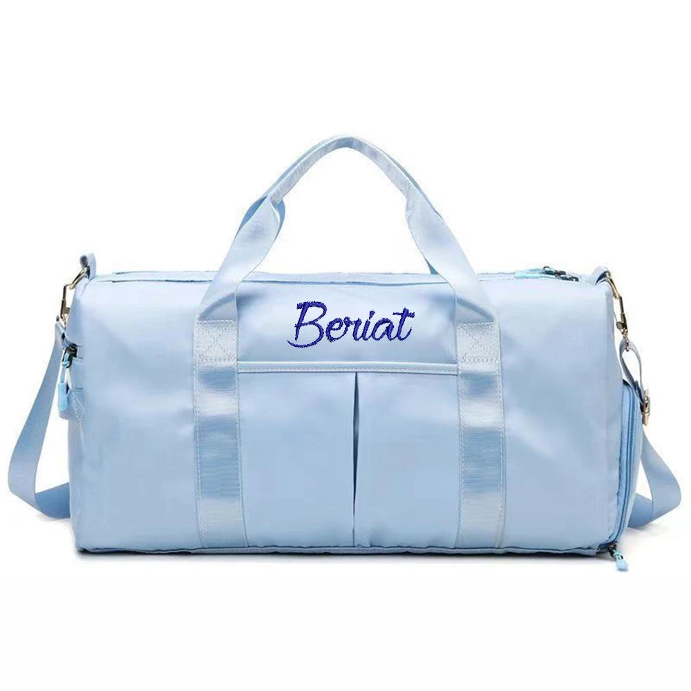 Name Custom Travel Bag, Large Capacity Dry Wet Separation Fitness Bag, Embroidered Independent Shoe Compartment Luggage Bag