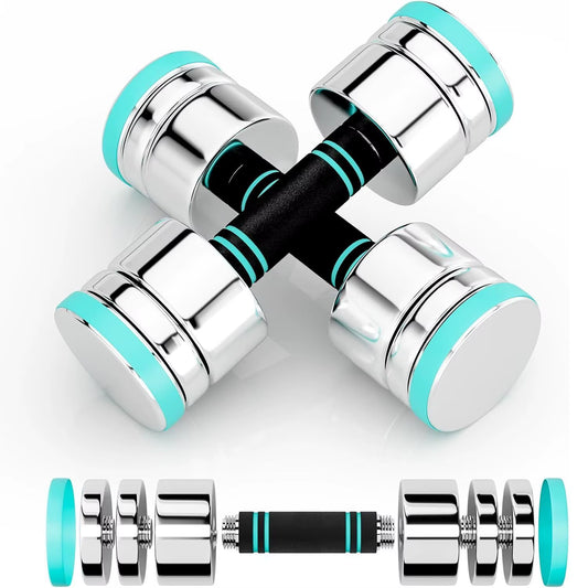 Electroplated Stainless Steel Dumbbells - Dumbbell Set of 2 Ultra Compact Adjustable 5 Kg 10 Kg with Foam Handle - Fitness